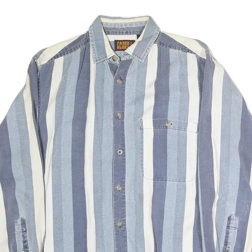 FADED GLORY Mens Blue & White Stripe Cotton Shirt M Casual Button Down