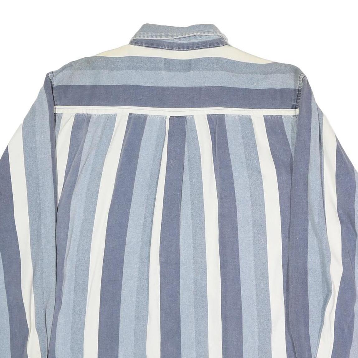 FADED GLORY Mens Blue & White Stripe Cotton Shirt M Casual Button Down