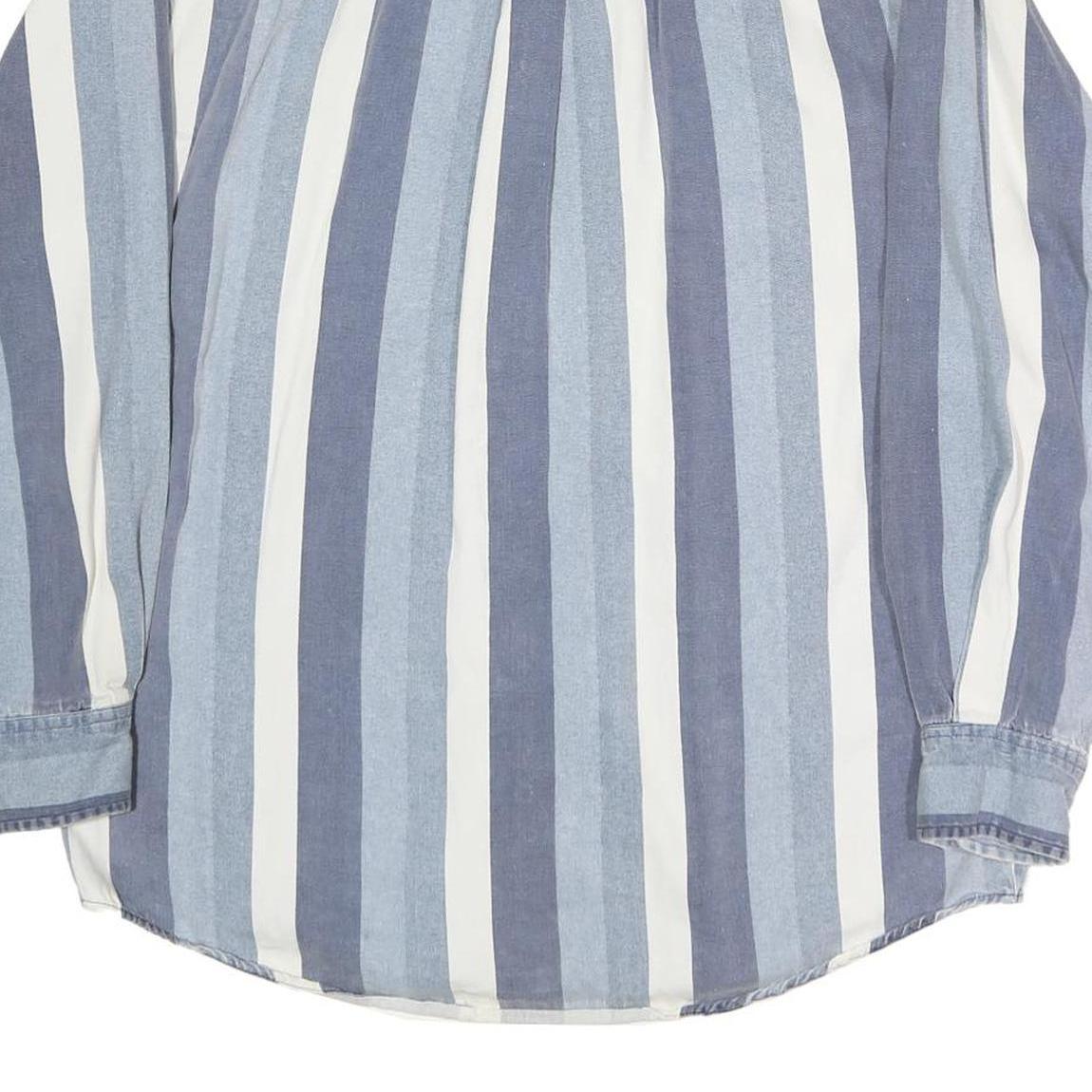 FADED GLORY Mens Blue & White Stripe Cotton Shirt M Casual Button Down