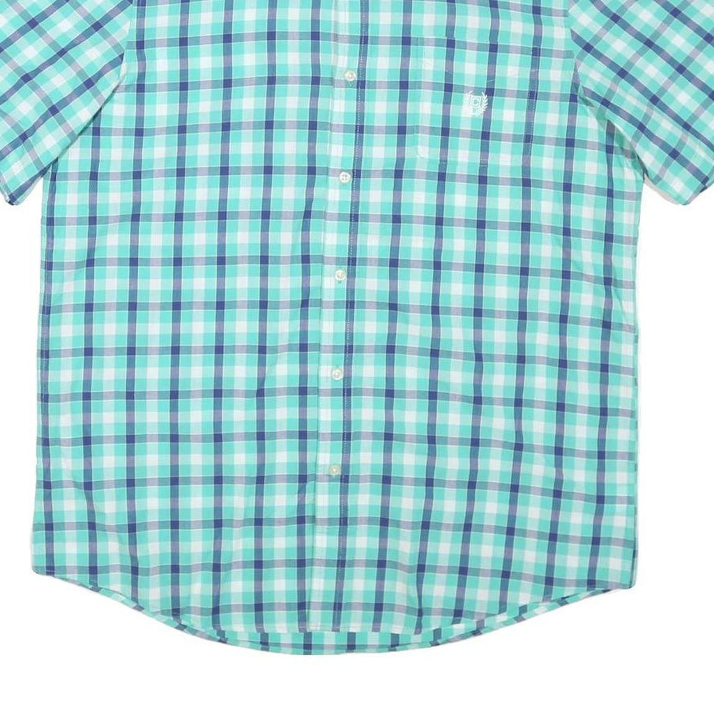 CHAPS Mens Blue & Green Checked Cotton Blend Shirt L Casual Button-Down Short