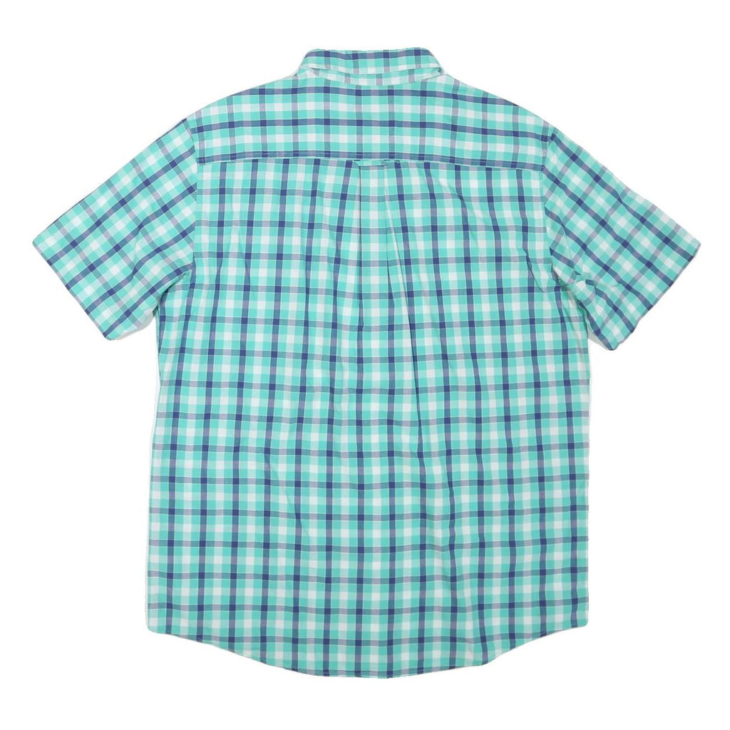 CHAPS Mens Blue & Green Checked Cotton Blend Shirt L Casual Button-Down Short
