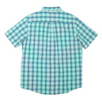 CHAPS Mens Blue & Green Checked Cotton Blend Shirt L Casual Button-Down Short