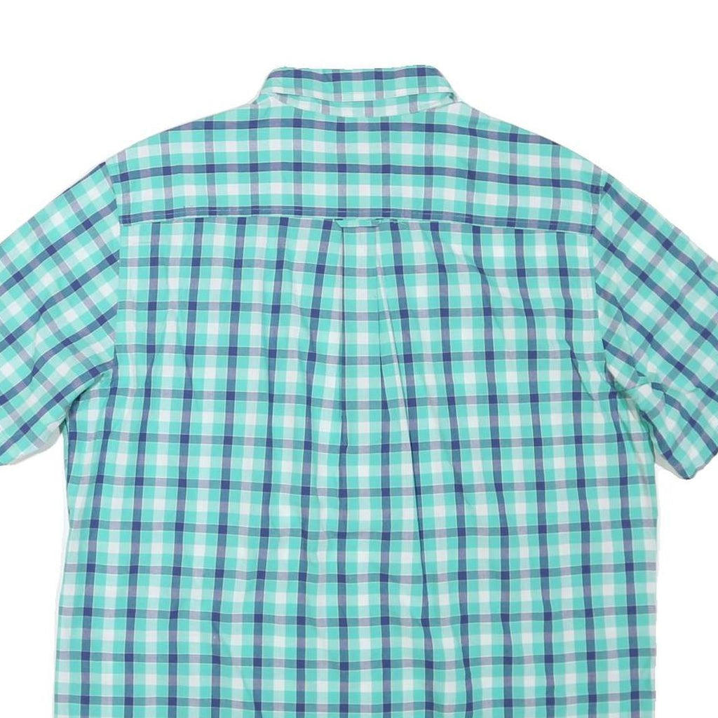 CHAPS Mens Blue & Green Checked Cotton Blend Shirt L Casual Button-Down Short