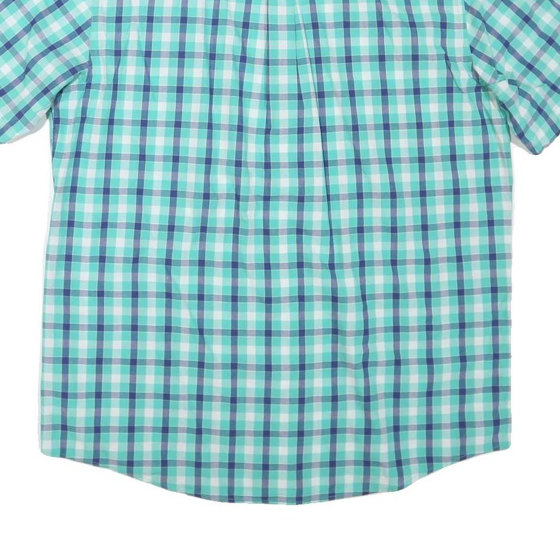 CHAPS Mens Blue & Green Checked Cotton Blend Shirt L Casual Button-Down Short