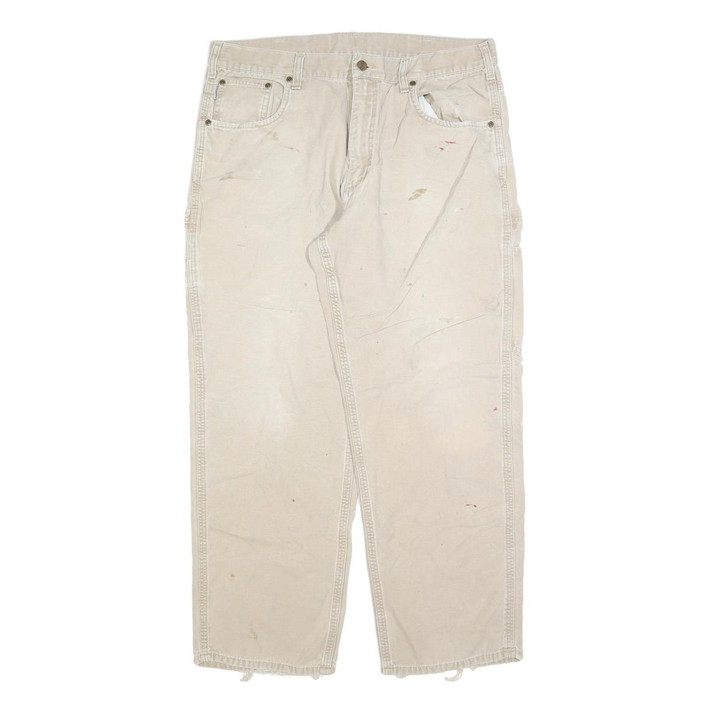 CARHARTT Mens Cotton Blend Beige Regular Straight Trousers W34 L30 Workwear