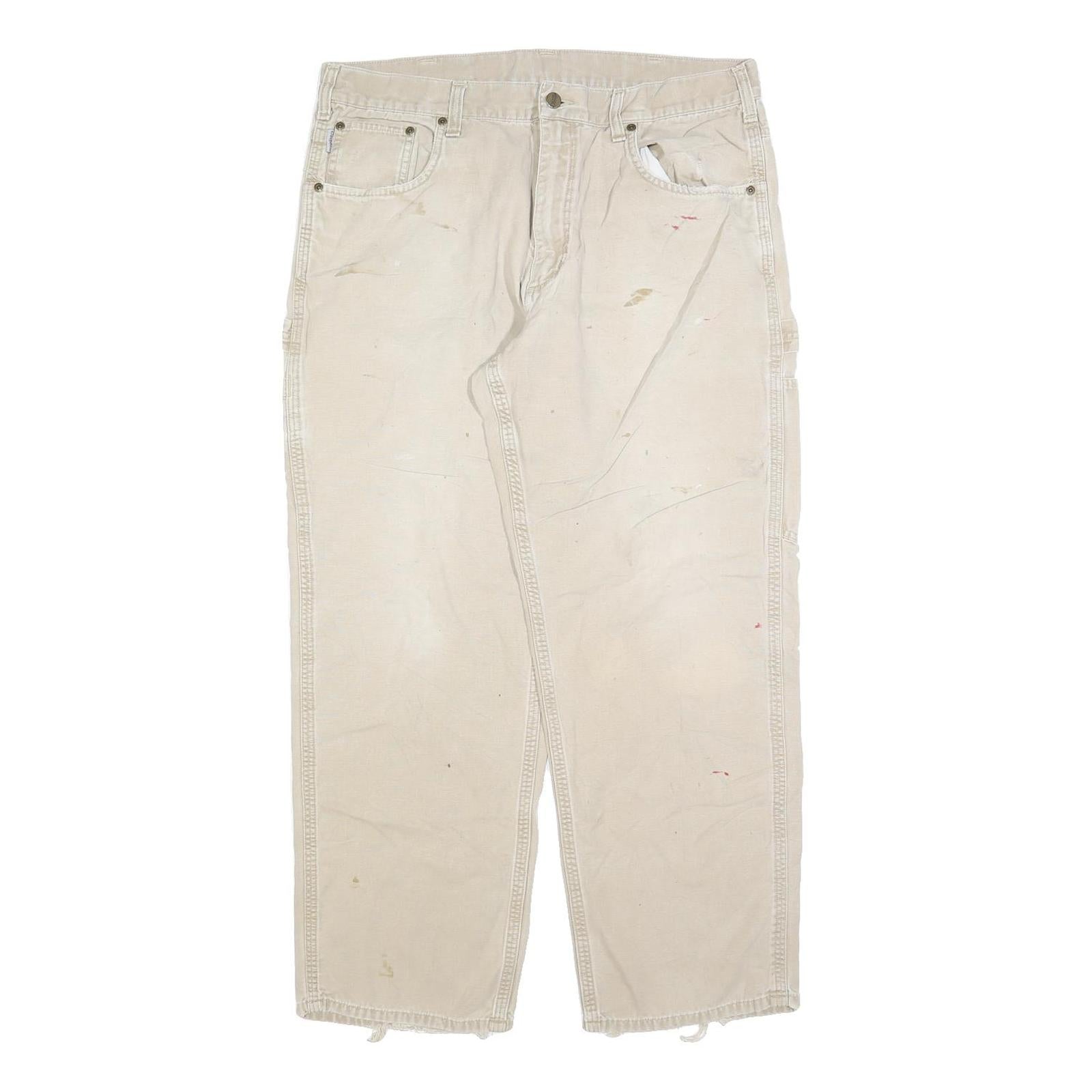 CARHARTT Mens Cotton Blend Beige Regular Straight Trousers W34 L30 Workwear