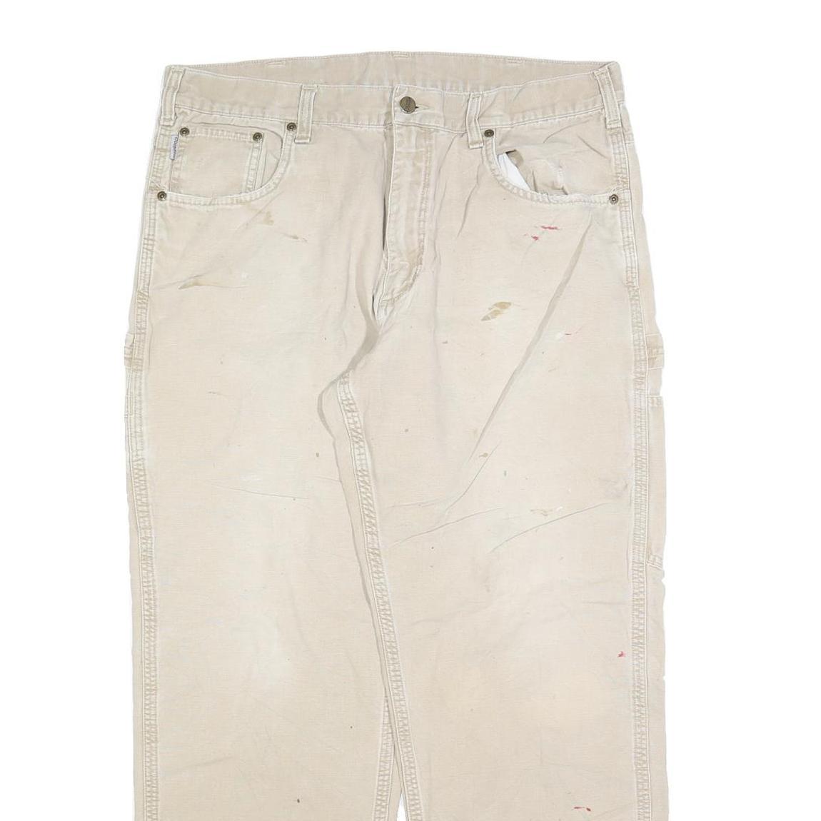 CARHARTT Mens Cotton Blend Beige Regular Straight Trousers W34 L30 Workwear