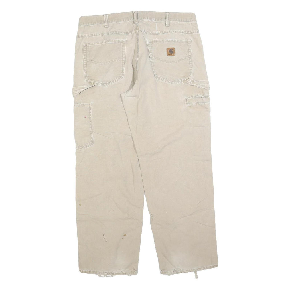 CARHARTT Mens Cotton Blend Beige Regular Straight Trousers W34 L30 Workwear