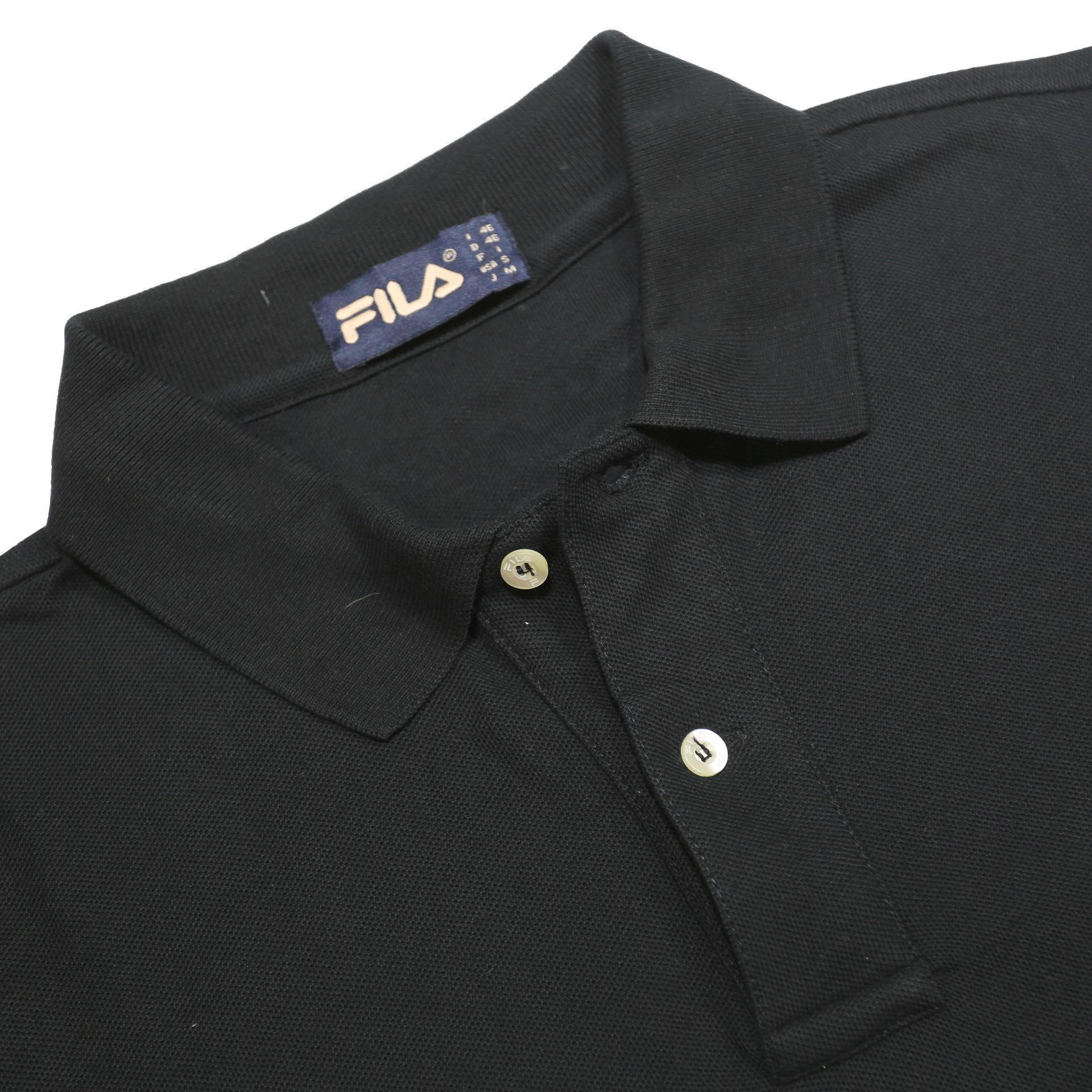 FILA Mens Black Short Sleeve Plain S Polo Shirt Cotton Classic