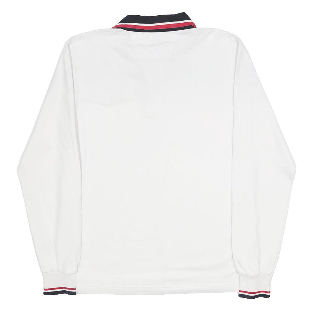 NORTH SAILS Mens White & Navy Long Sleeve Polo Shirt L Cotton Classic Casual