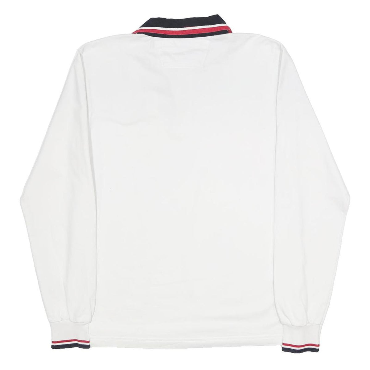 NORTH SAILS Mens White & Navy Long Sleeve Polo Shirt L Cotton Classic Casual