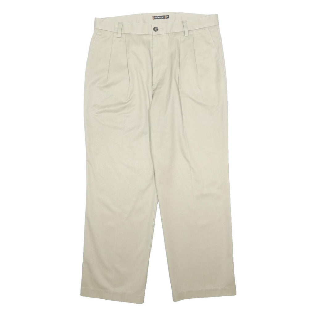 DOCKERS Mens Beige Regular Fit Plain Cotton Blend Trousers W34 L30