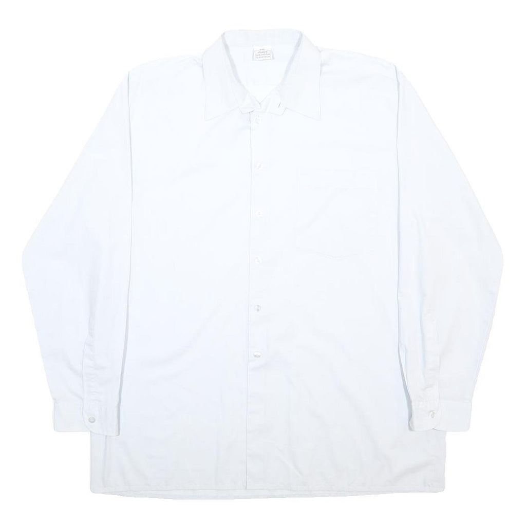 Mens White Cotton Blend Shirt L Plain Button Closure Long Sleeve Classic Fit