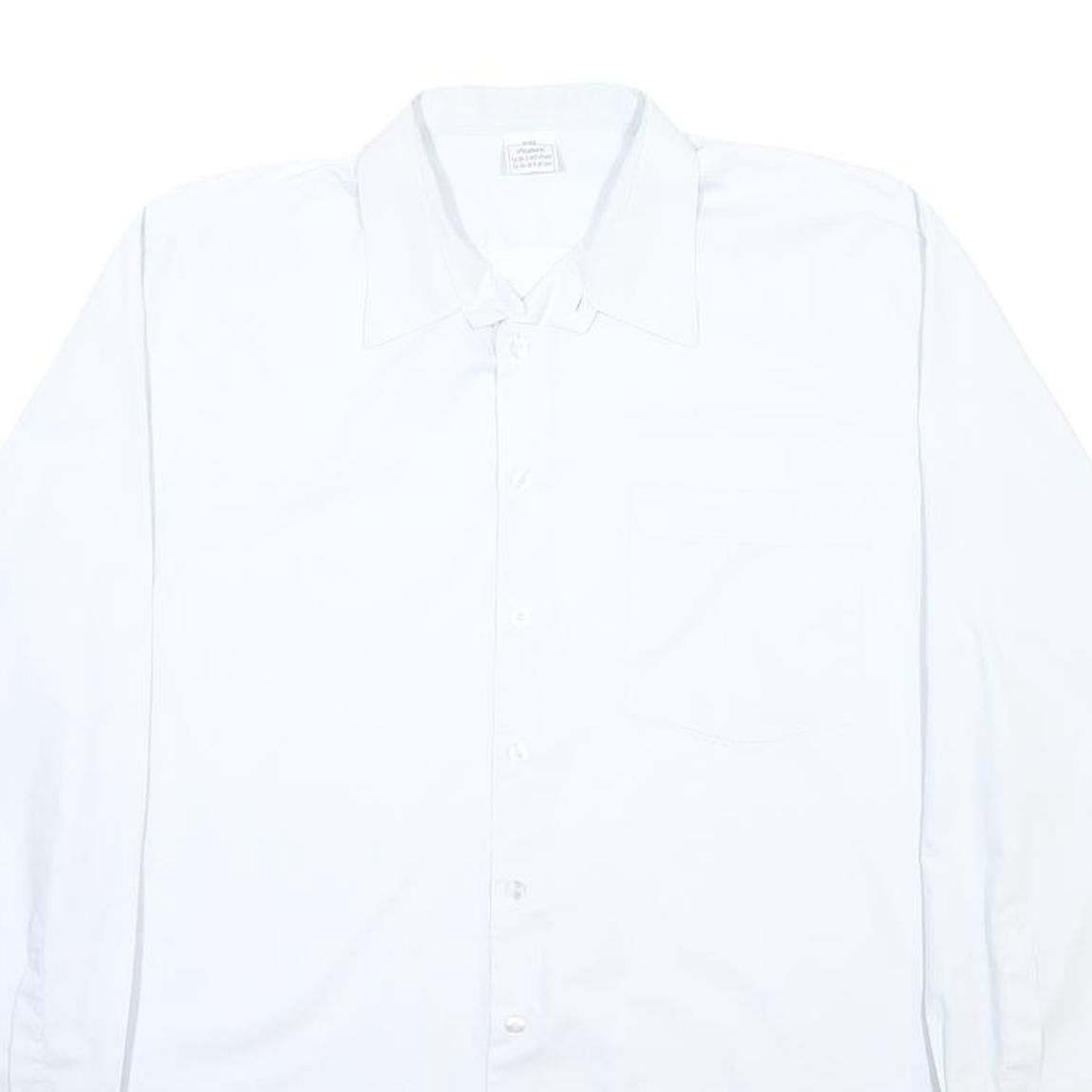 Mens White Cotton Blend Shirt L Plain Button Closure Long Sleeve Classic Fit