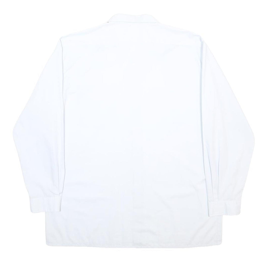 Mens White Cotton Blend Shirt L Plain Button Closure Long Sleeve Classic Fit