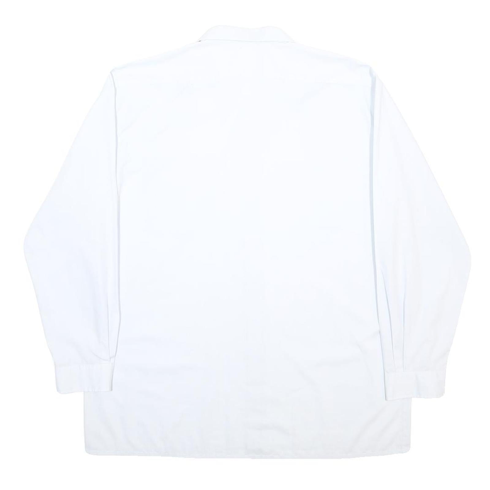 Mens White Cotton Blend Shirt L Plain Button Closure Long Sleeve Classic Fit