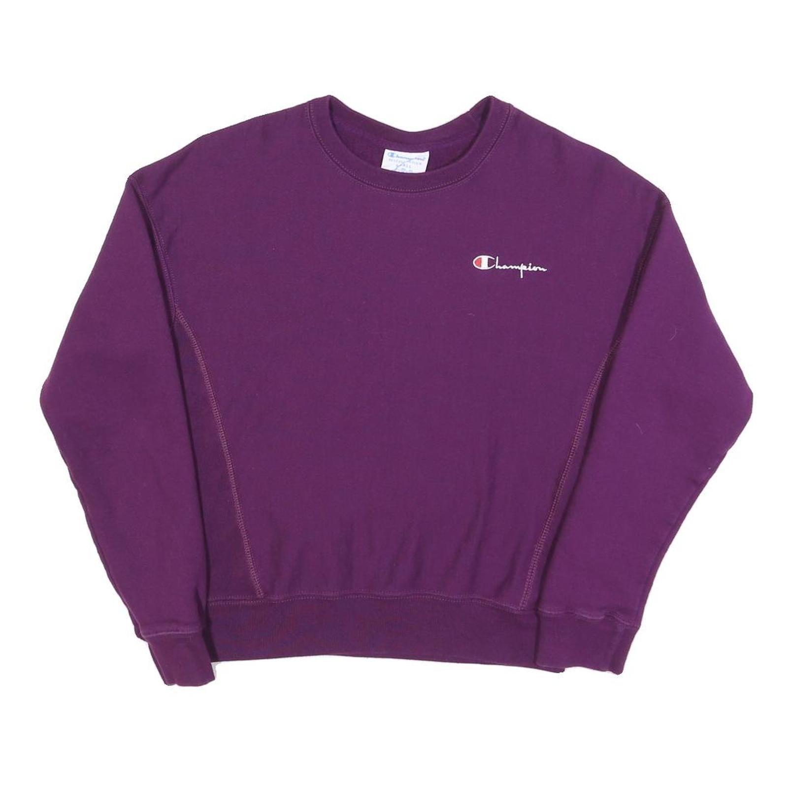 CHAMPION REVERSE WEAVE Womens Purple Crew Neck S Classic Logo Cotton Blend