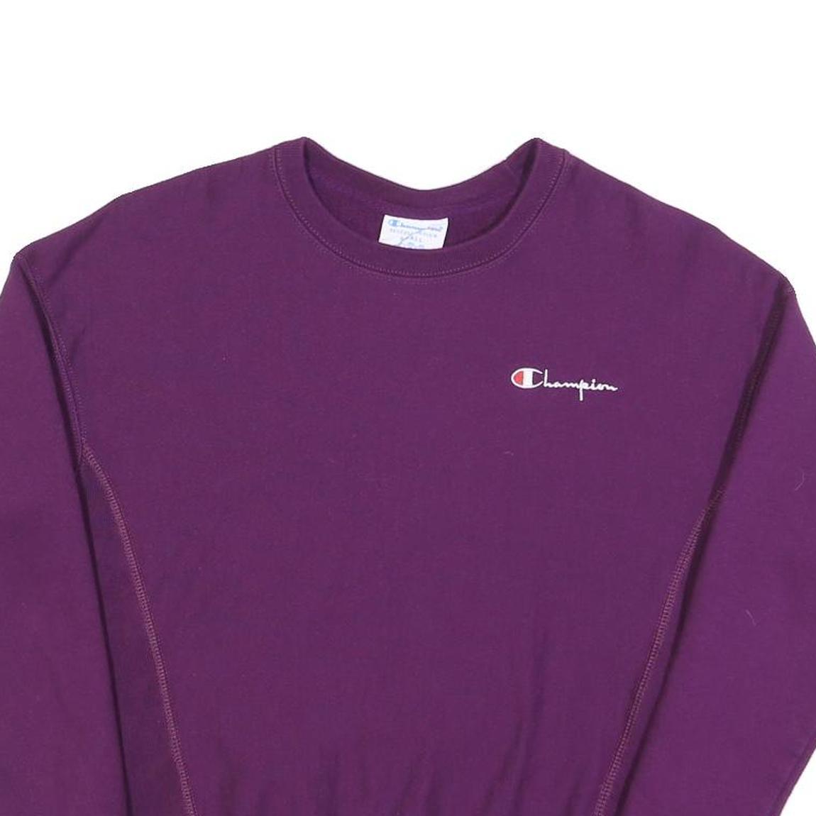 CHAMPION REVERSE WEAVE Womens Purple Crew Neck S Classic Logo Cotton Blend