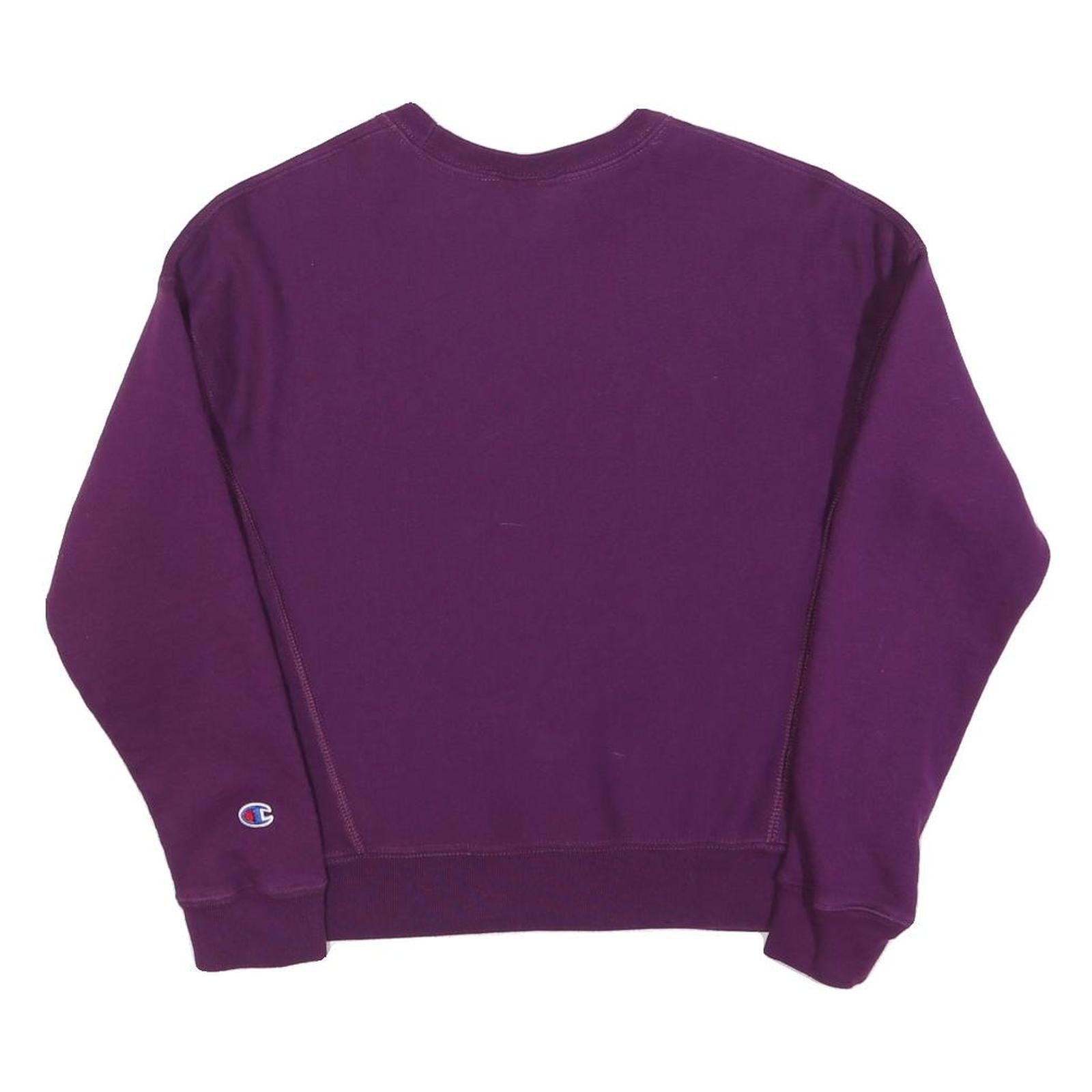 CHAMPION REVERSE WEAVE Womens Purple Crew Neck S Classic Logo Cotton Blend