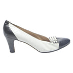 SALVATORE FERRAGAMO Womens Black & White Leather Mid Heel Court Shoes UK 8.5