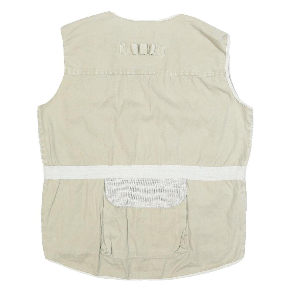 BUGLE BOY Mens Beige Cotton Utility Mesh Jacket L Multi Pocket Zip Button