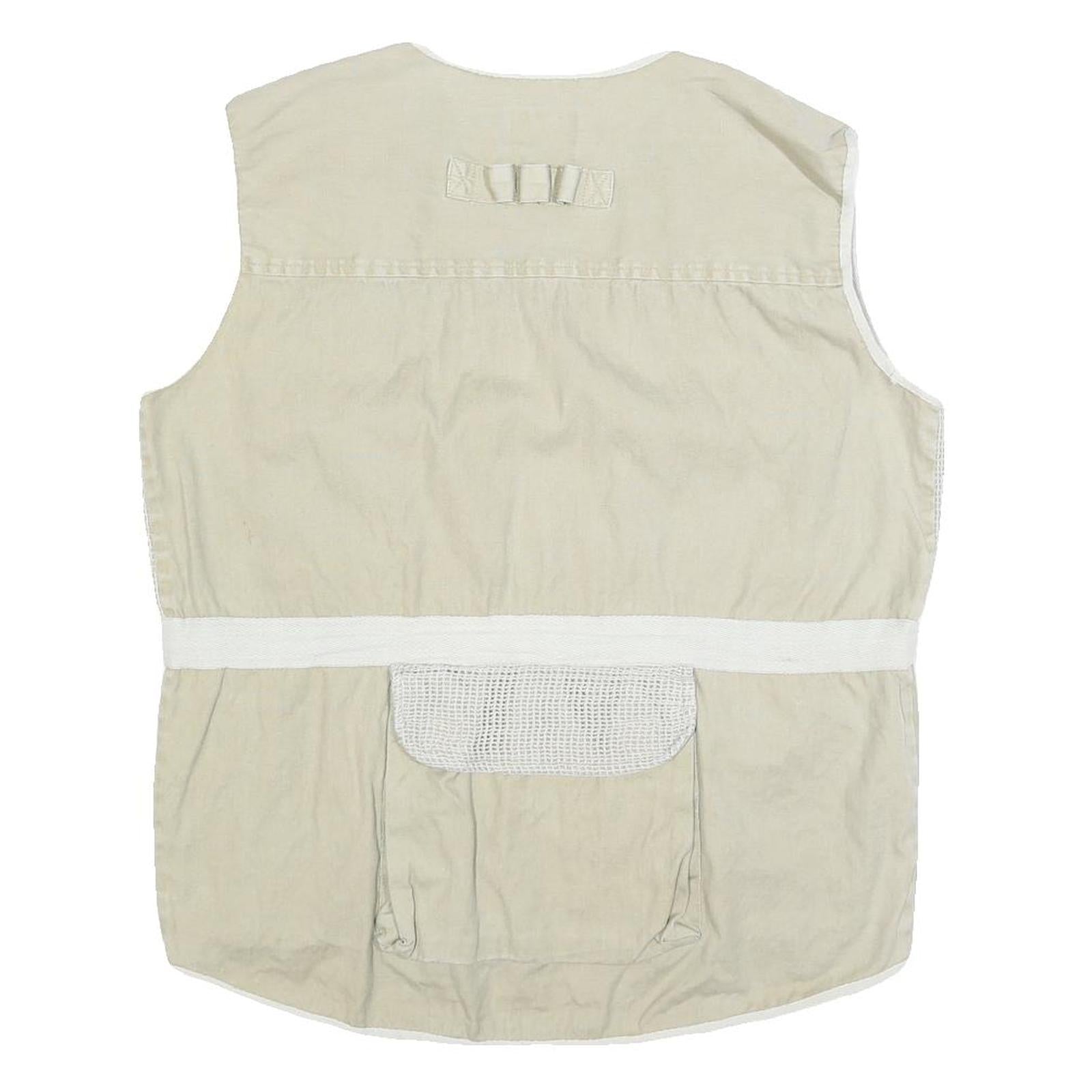 BUGLE BOY Mens Beige Cotton Utility Mesh Jacket L Multi Pocket Zip Button