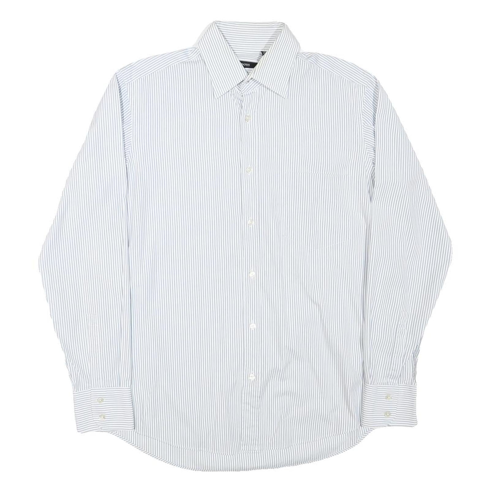 HUGO BOSS Mens Blue & White Stripe Shirt M Formal Button Collar Classic Fit