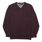 MAINE Mens Maroon Plain V-Neck Basic Knit Jumper M Cotton Soft Comfortable