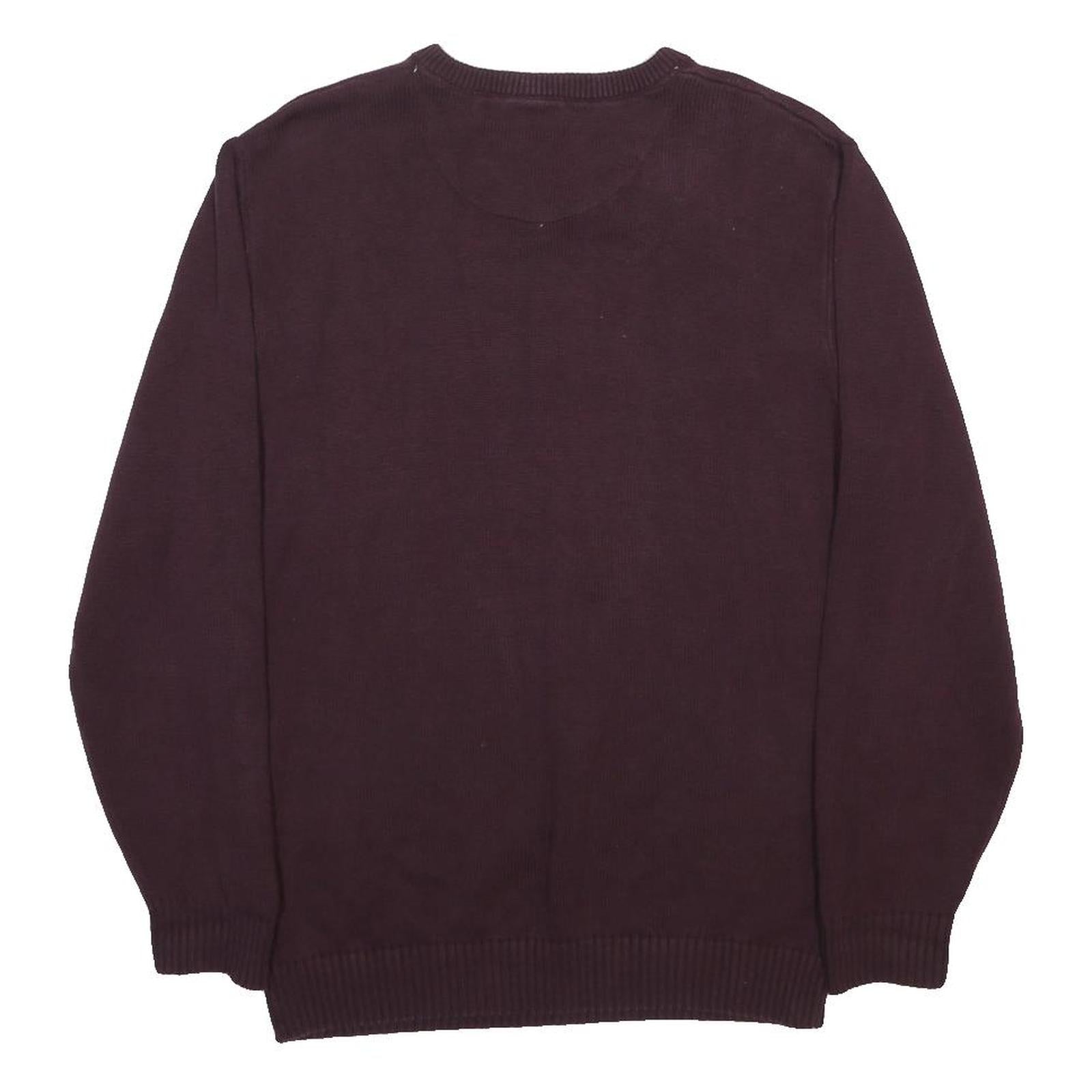 MAINE Mens Maroon Plain V-Neck Basic Knit Jumper M Cotton Soft Comfortable