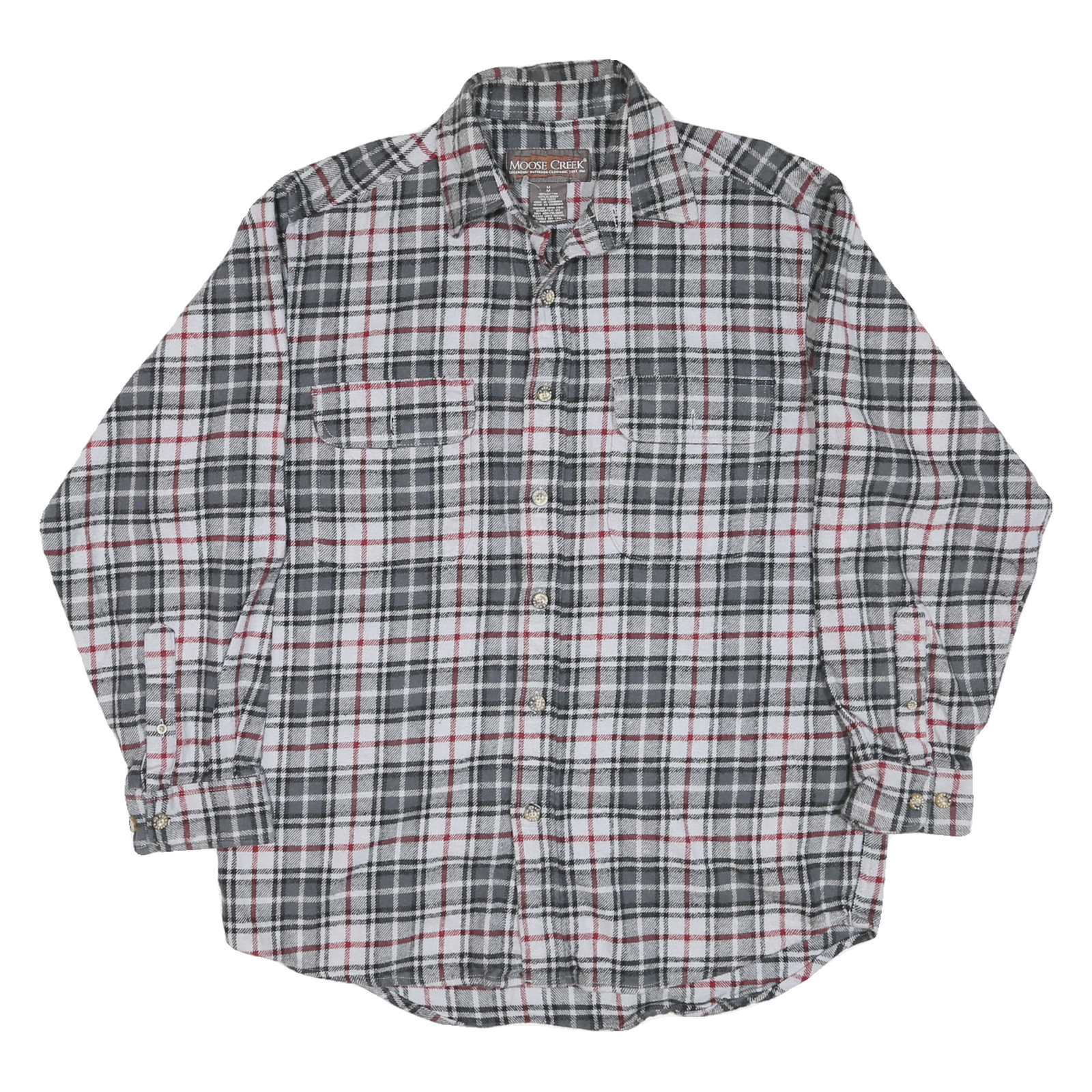 MOOSE CREEK Mens Grey & Red Plaid Cotton Blend Shirt M Casual Long Sleeve