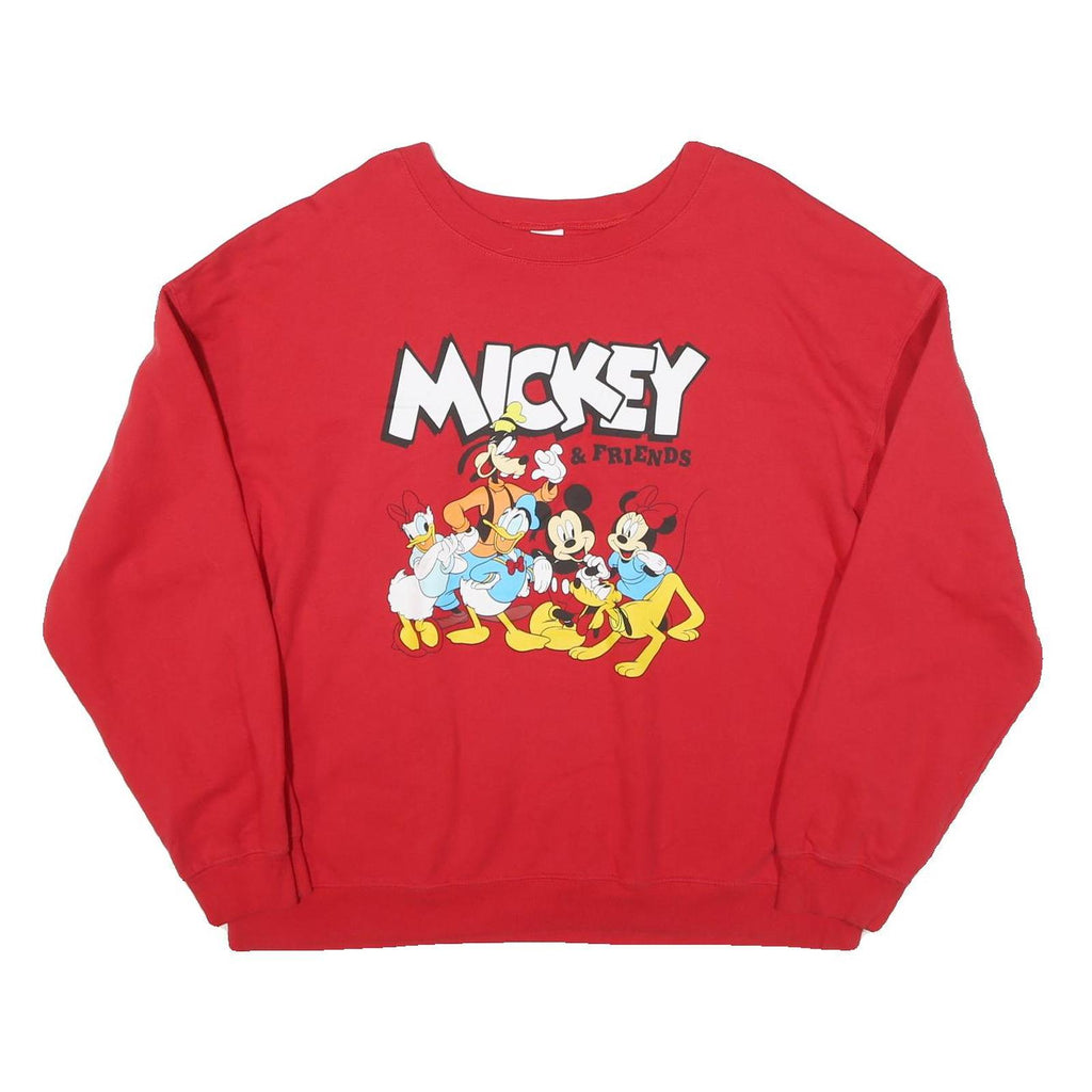 MICKEY Mens Red Sweatshirt 2XL Cotton Blend Pullover Cartoon Graphic