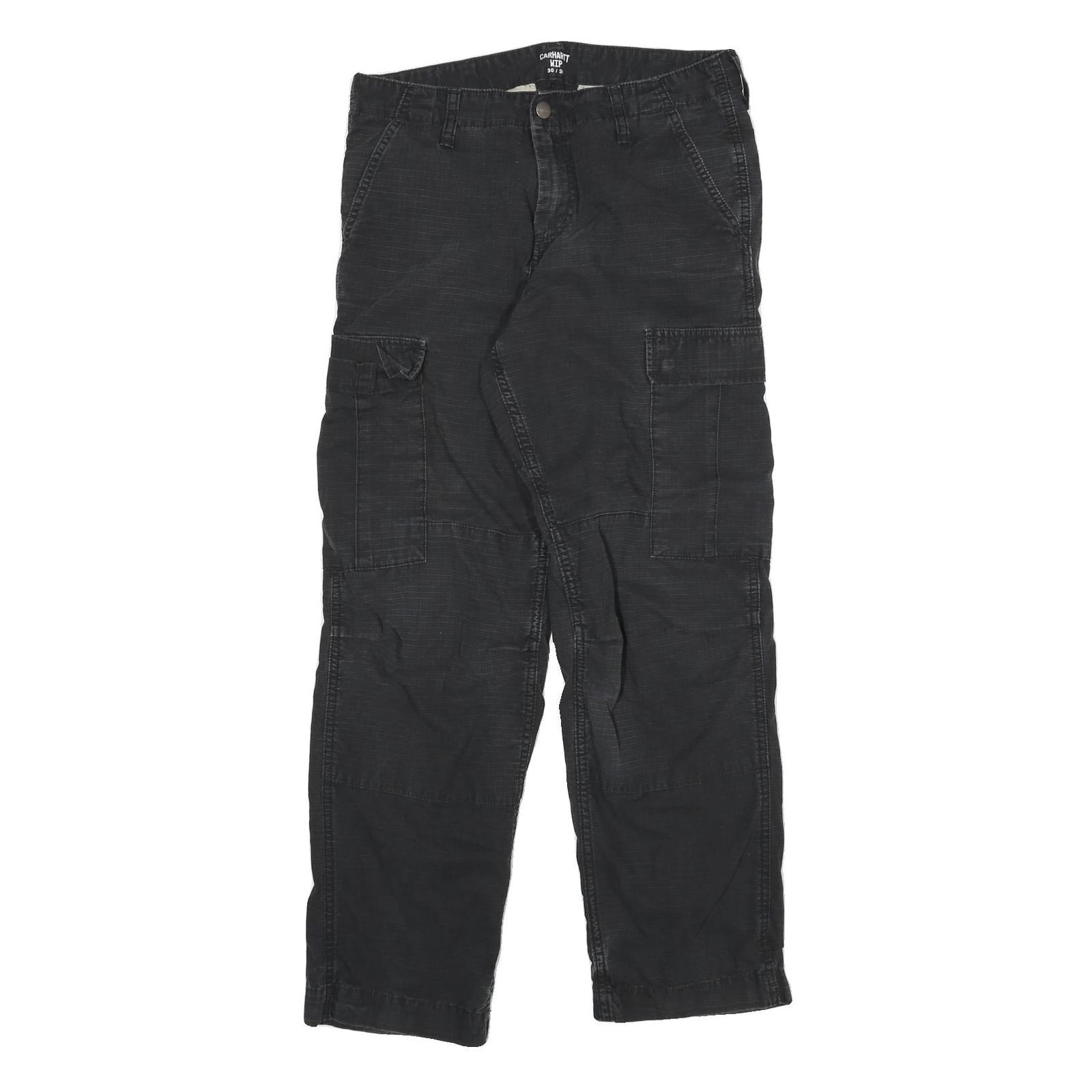 CARHARTT Mens Cotton Blend Black Relaxed Cargo Trousers W30 L30 Workwear