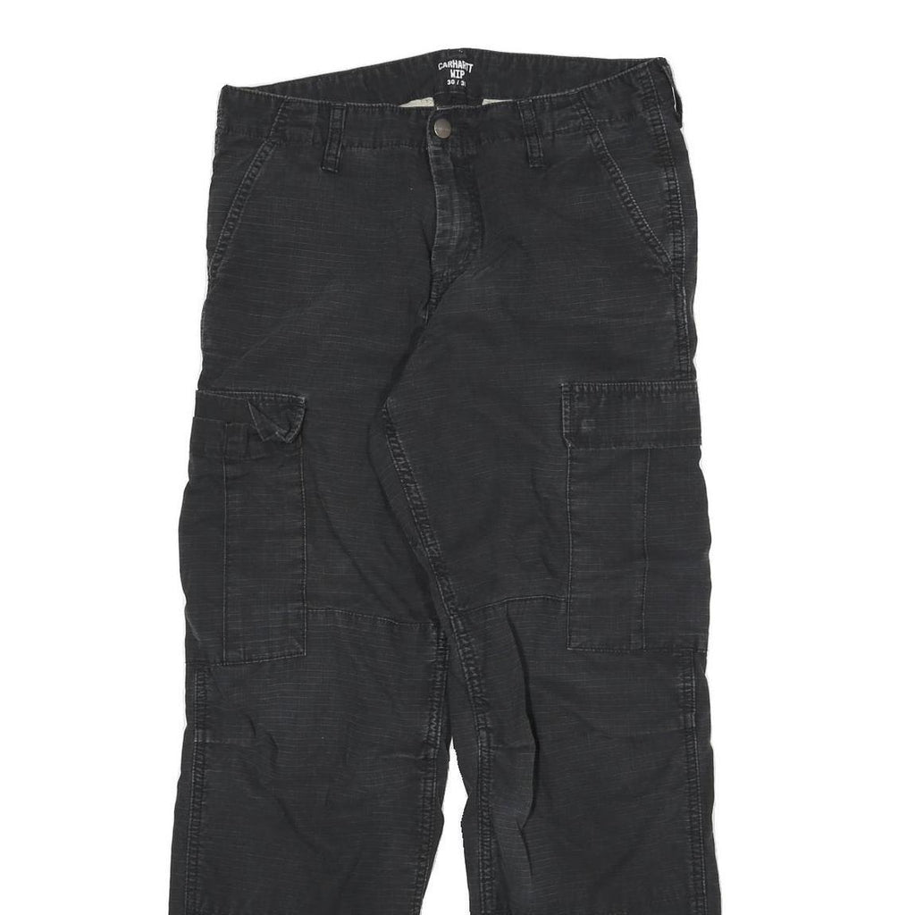 CARHARTT Mens Cotton Blend Black Relaxed Cargo Trousers W30 L30 Workwear