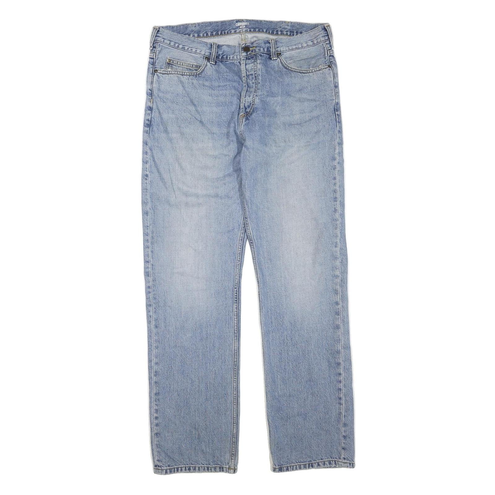 CARHARTT Mens Regular Fit Straight Leg Denim Light Blue Cotton Blend Zip W34 L34