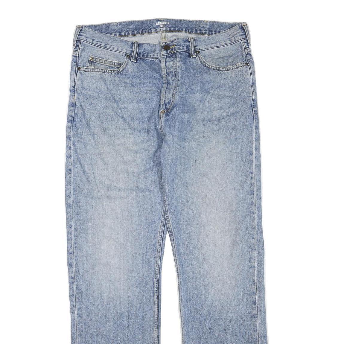 CARHARTT Mens Regular Fit Straight Leg Denim Light Blue Cotton Blend Zip W34 L34