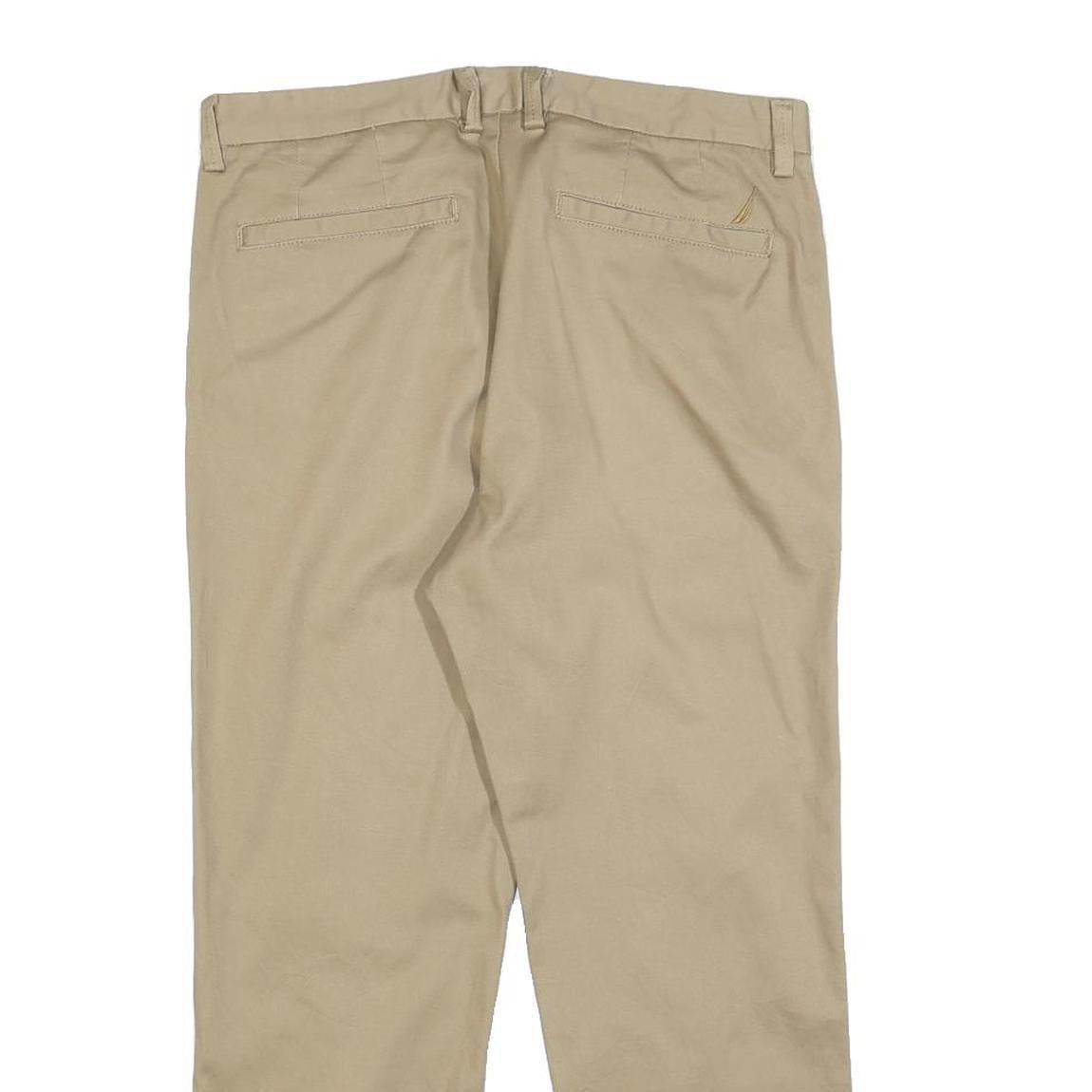 NAUTICA Mens Regular Fit Beige Cotton Blend Trousers W30 L24 Classic Zip Closure