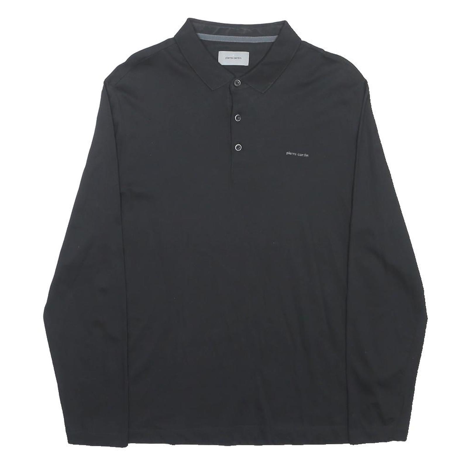 PIERRE CARDIN Mens Black Long Sleeve Plain Polo Shirt XL Cotton Top