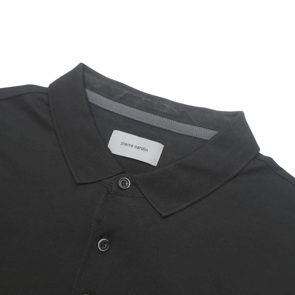 PIERRE CARDIN Mens Black Long Sleeve Plain Polo Shirt XL Cotton Top