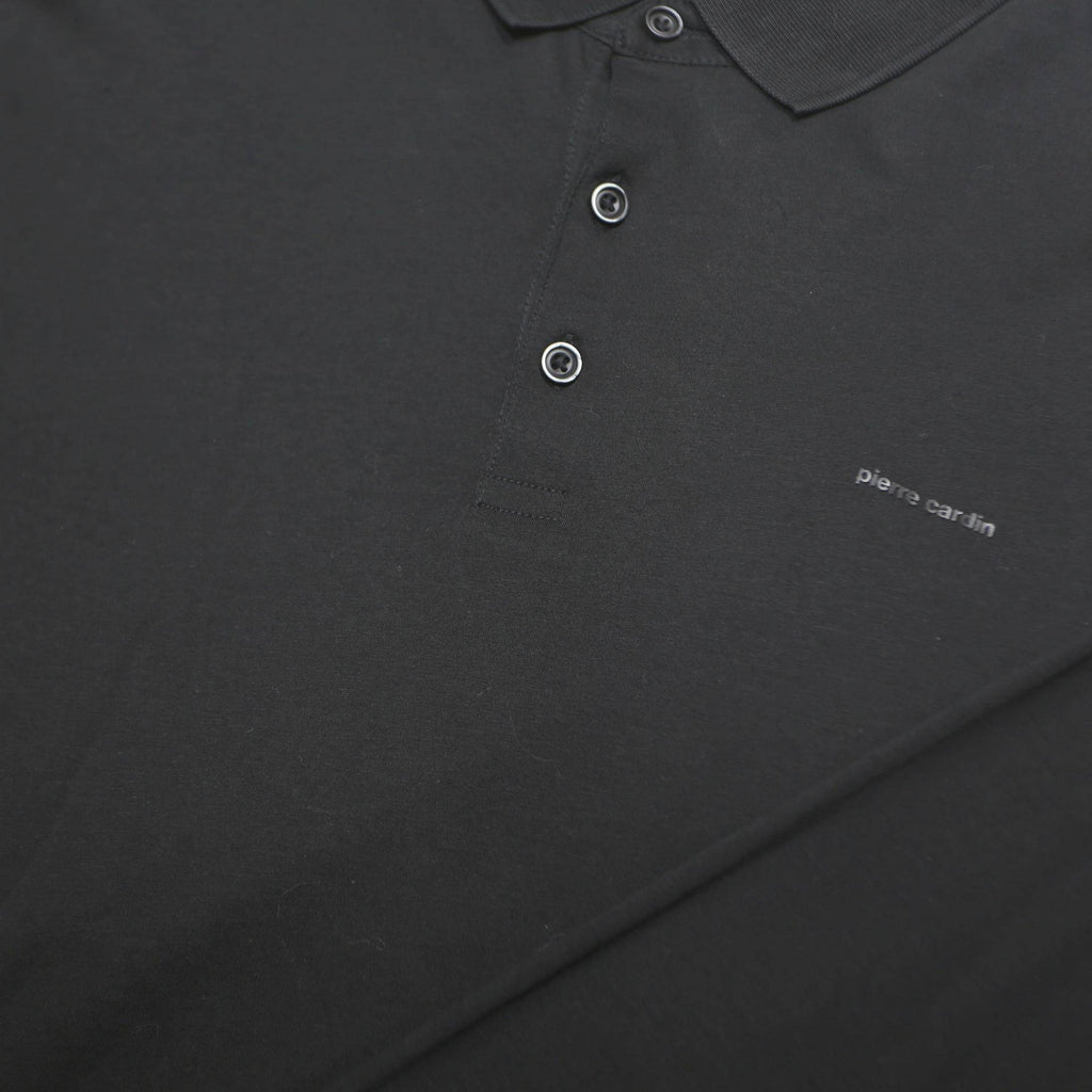 PIERRE CARDIN Mens Black Long Sleeve Plain Polo Shirt XL Cotton Top