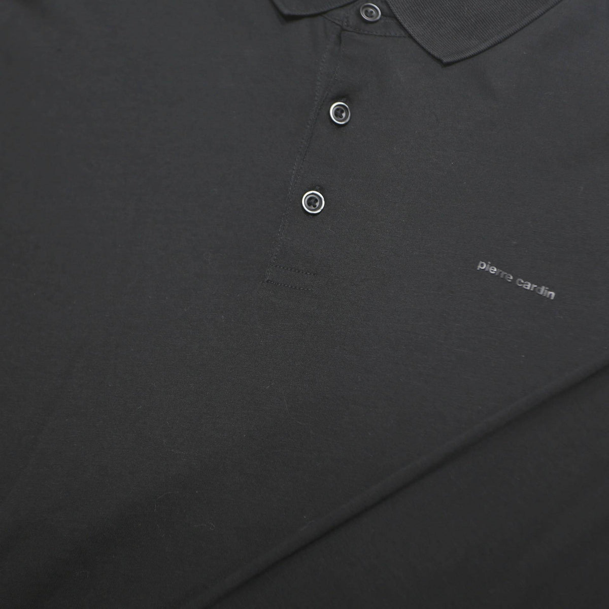 PIERRE CARDIN Mens Black Long Sleeve Plain Polo Shirt XL Cotton Top