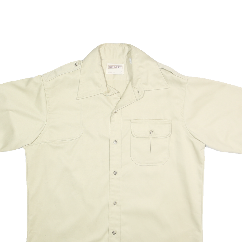 LORD JEFF Mens Cream Short Sleeve Shirt L Polyester Blend Utility Pocket