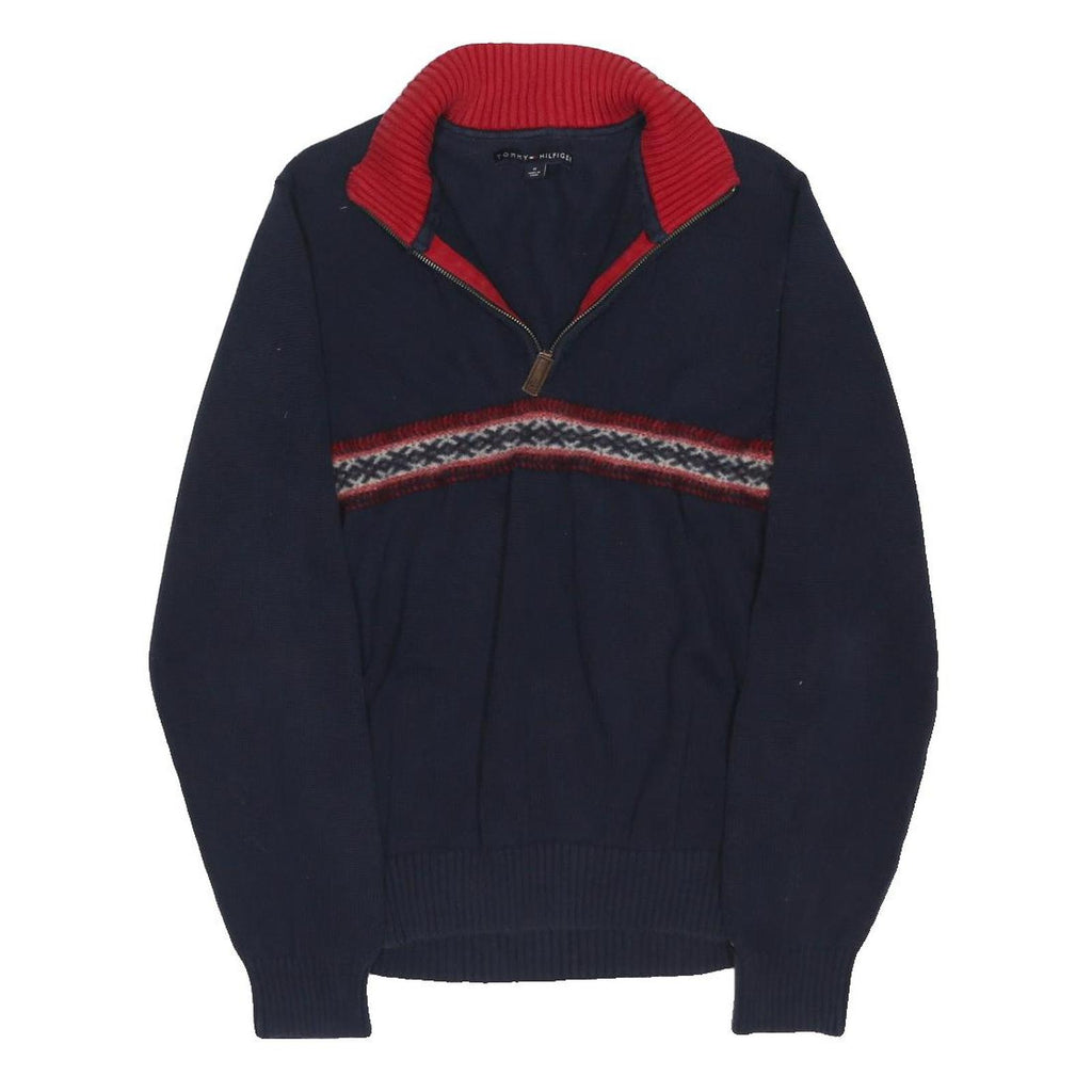 TOMMY HILFIGER Mens Navy Blue Patterned Pullover Crew Neck Basic Knit M Jumper