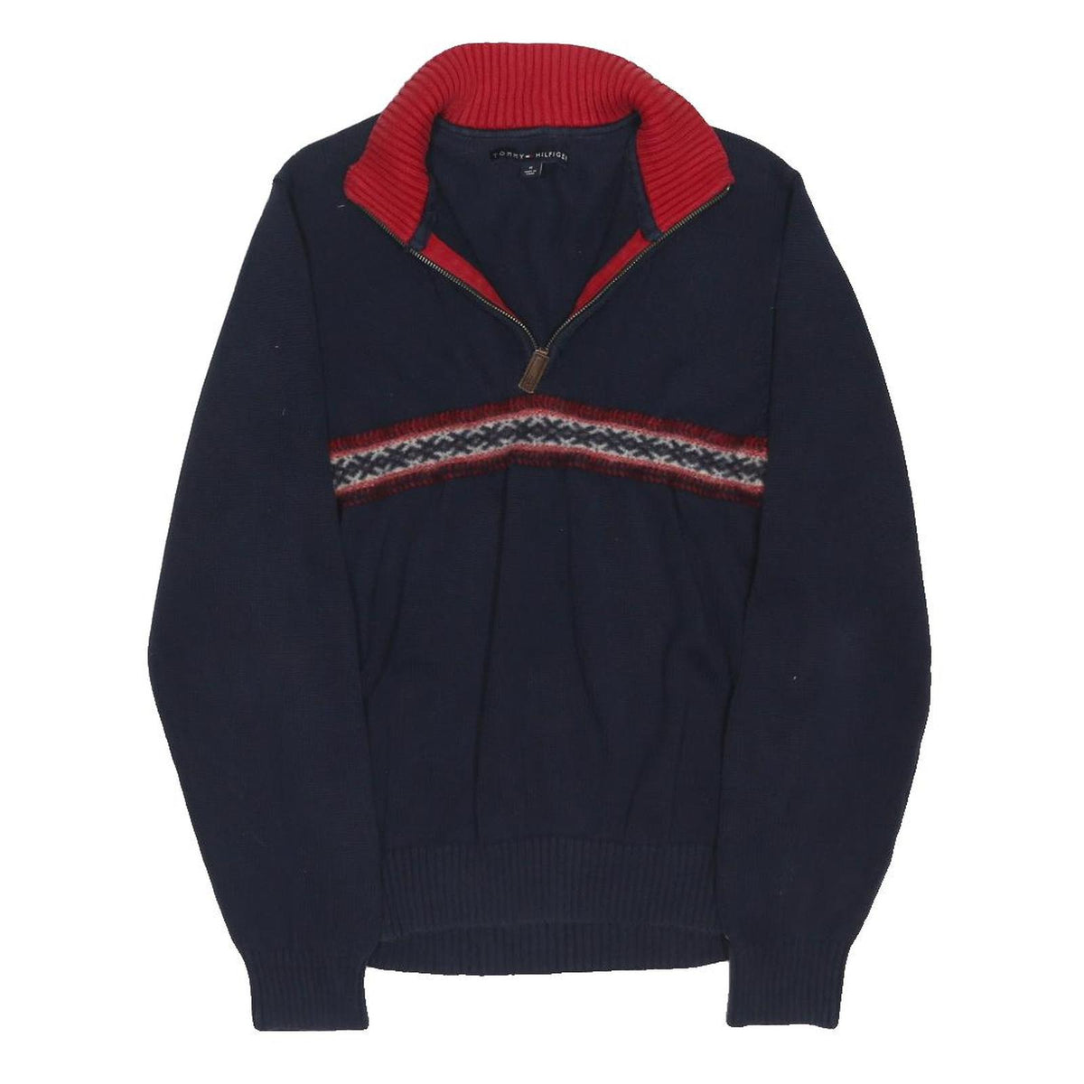 TOMMY HILFIGER Mens Navy Blue Patterned Pullover Crew Neck Basic Knit M Jumper