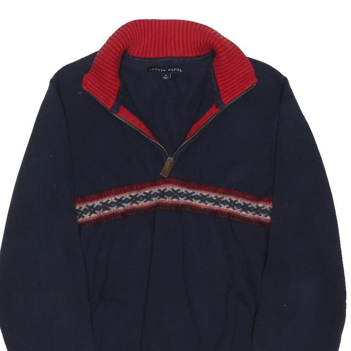 TOMMY HILFIGER Mens Navy Blue Patterned Pullover Crew Neck Basic Knit M Jumper