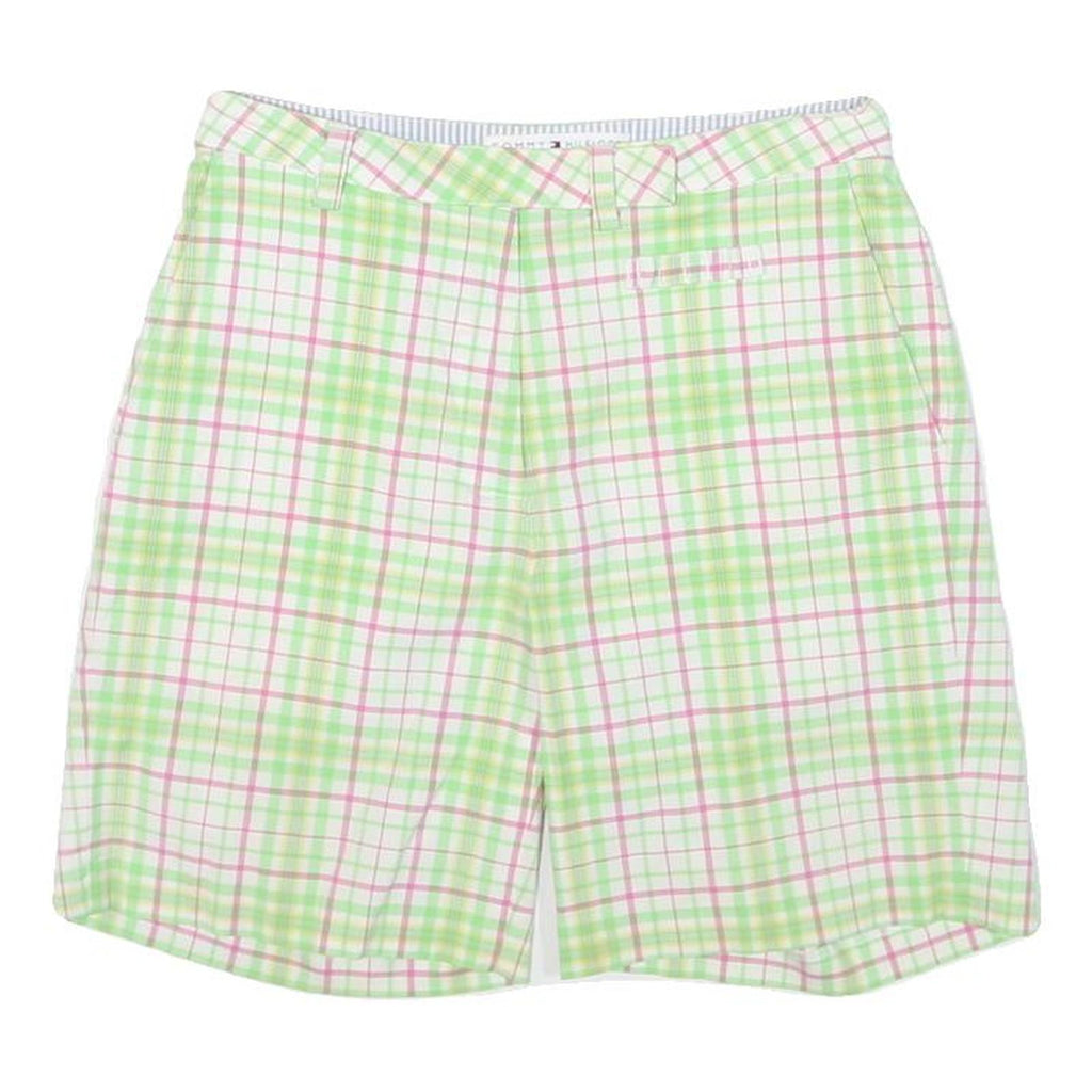 TOMMY HILFIGER Womens Shorts Green & Pink Check S W26 Casual Cotton Blend
