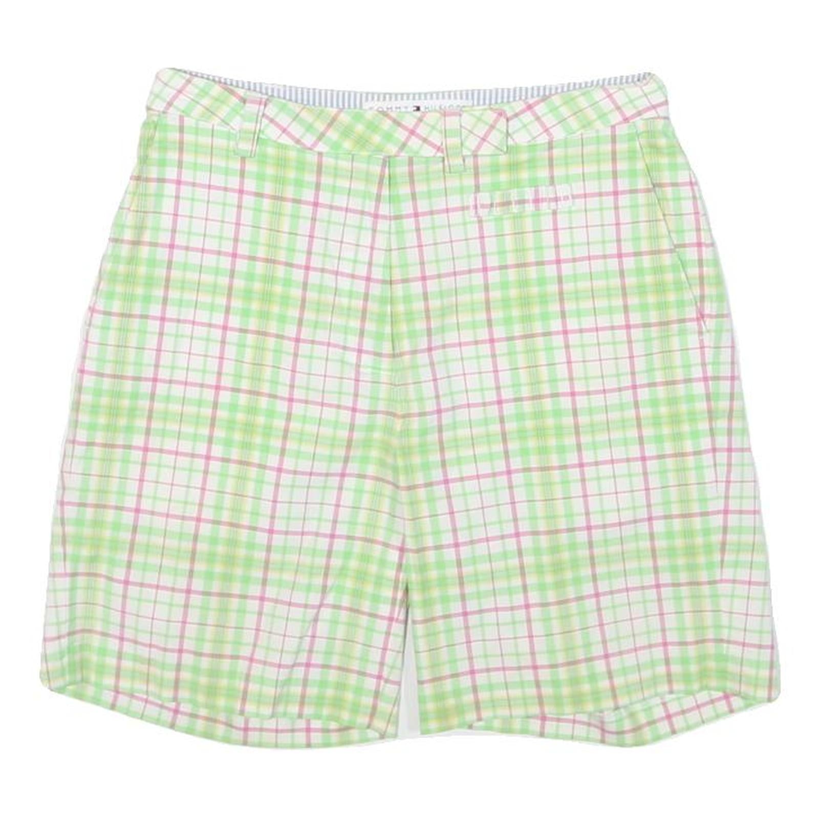 TOMMY HILFIGER Womens Shorts Green & Pink Check S W26 Casual Cotton Blend