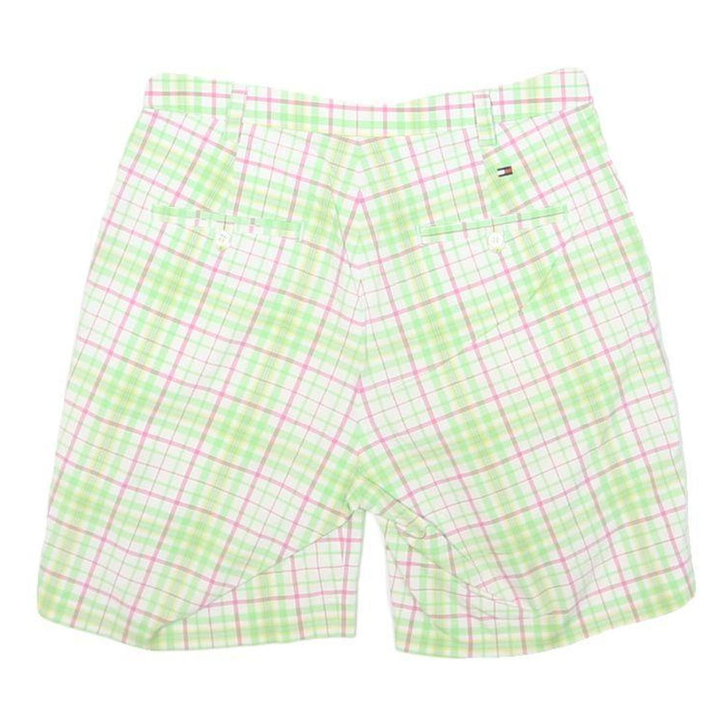 TOMMY HILFIGER Womens Shorts Green & Pink Check S W26 Casual Cotton Blend