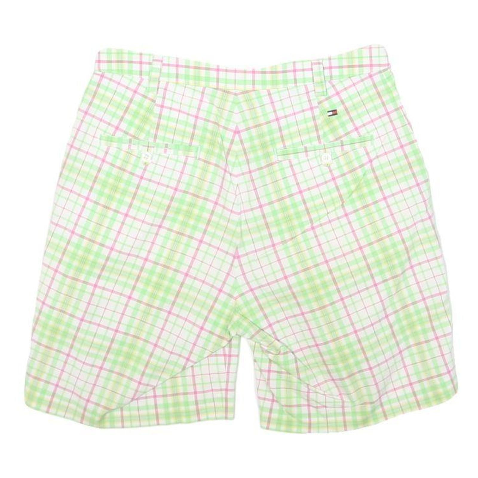 TOMMY HILFIGER Womens Shorts Green & Pink Check S W26 Casual Cotton Blend
