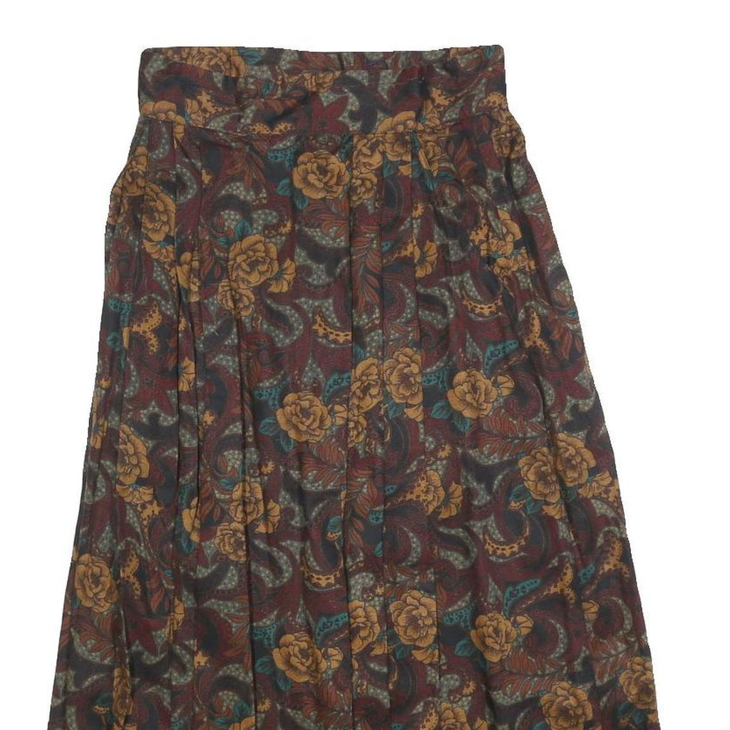 DIVERISTY Womens Burgundy Floral Midi Cotton Blend Pleated Skirt XS Elegant