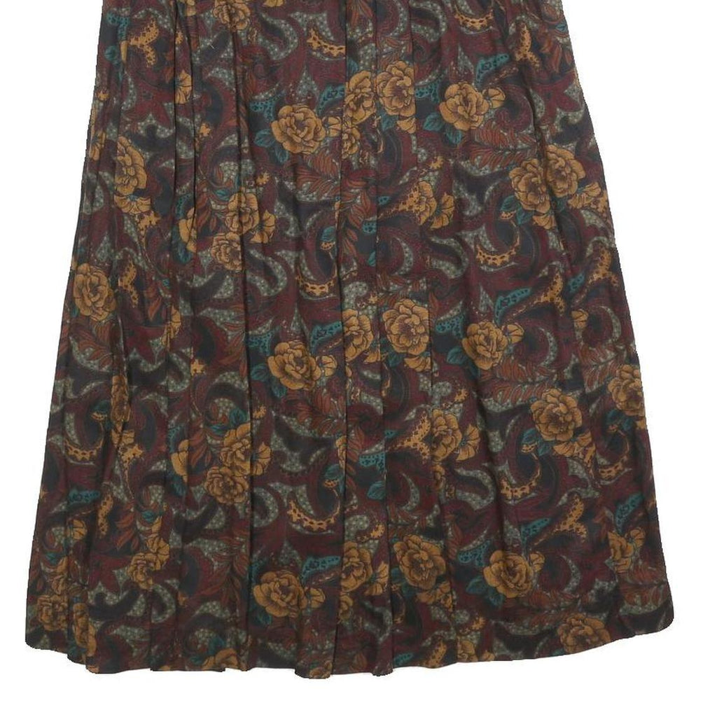 DIVERISTY Womens Burgundy Floral Midi Cotton Blend Pleated Skirt XS Elegant